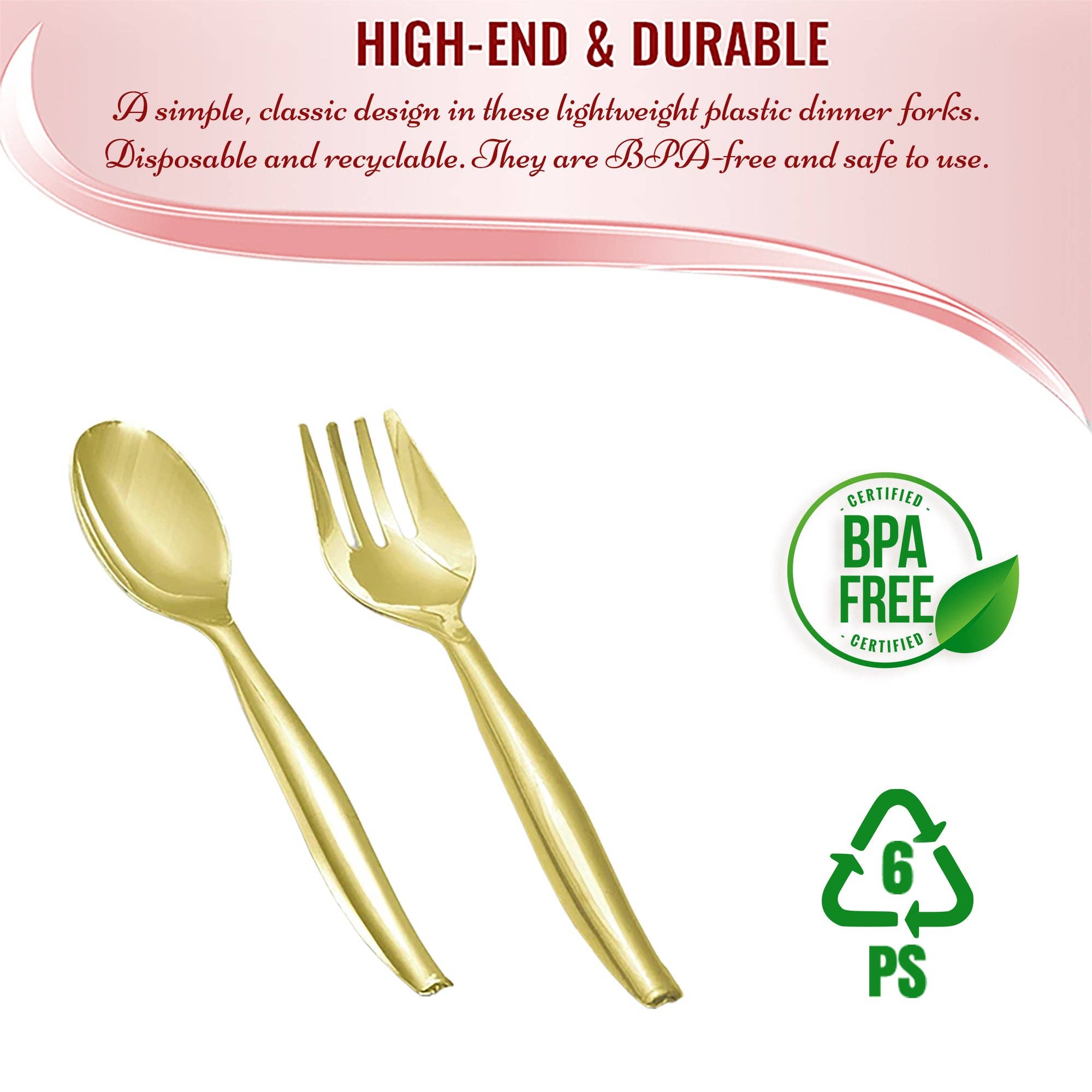 Gold Disposable Plastic Serving Flatware Set