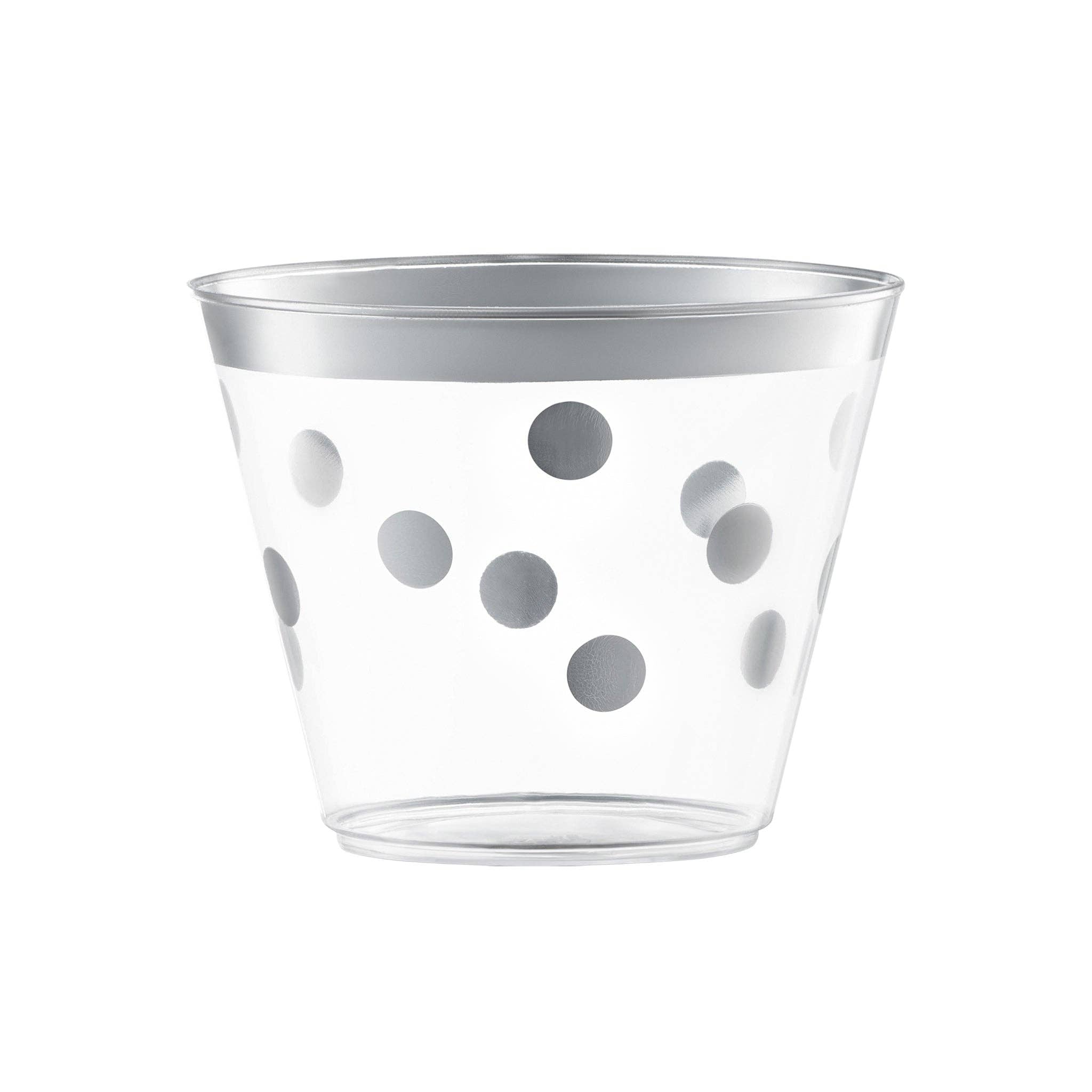 8 oz. Clear w/ Silver Dots Round Plastic Party Cups