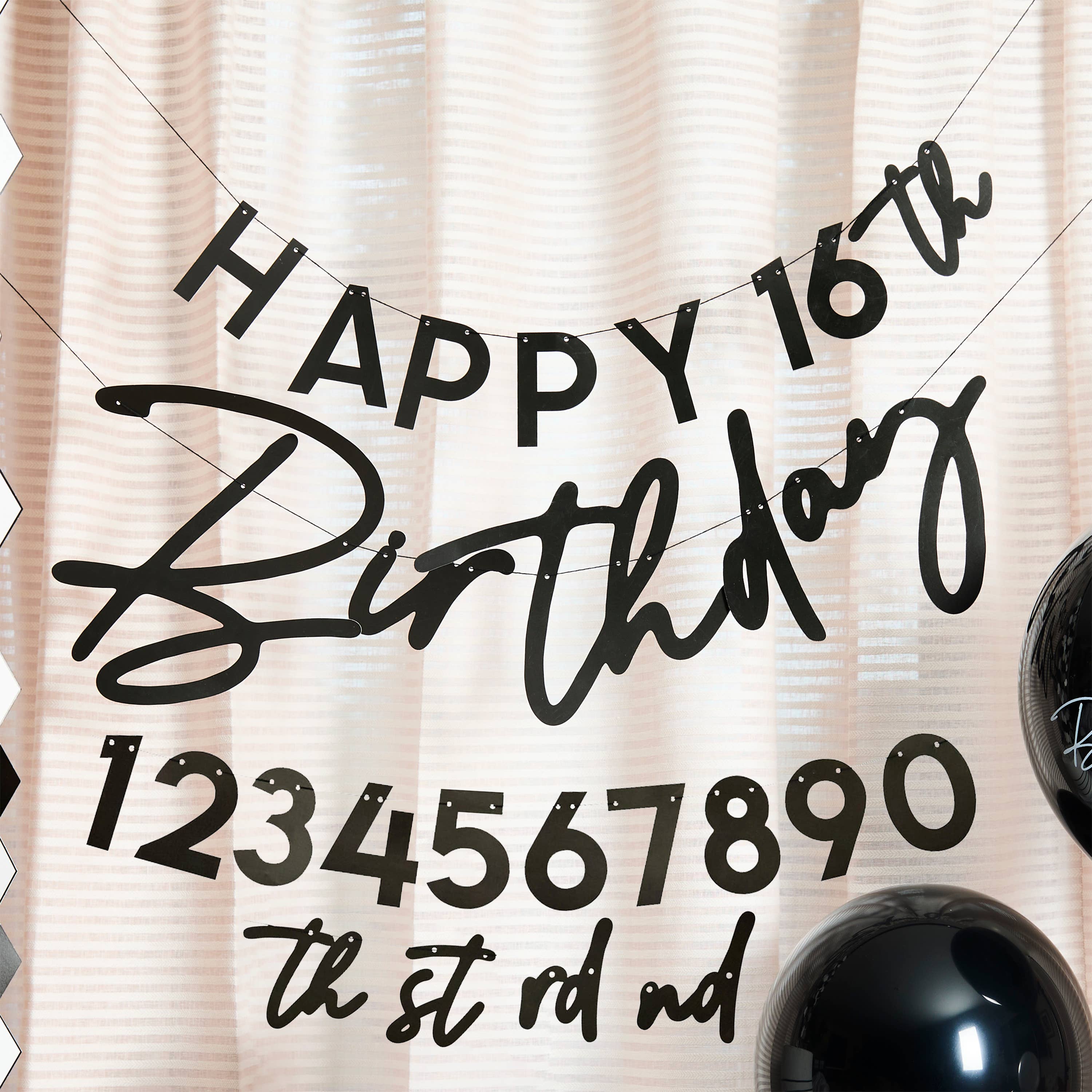 Black 'Happy Birthday' Customisable Banner