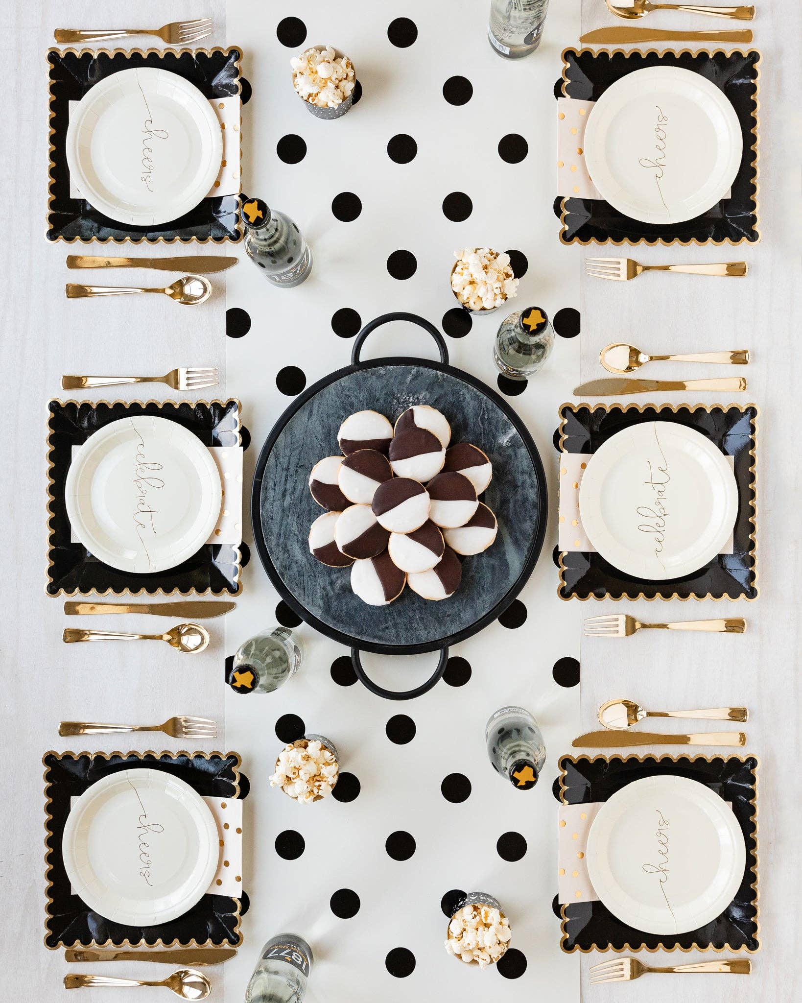 Cream with Black Dots Paper Table Runner