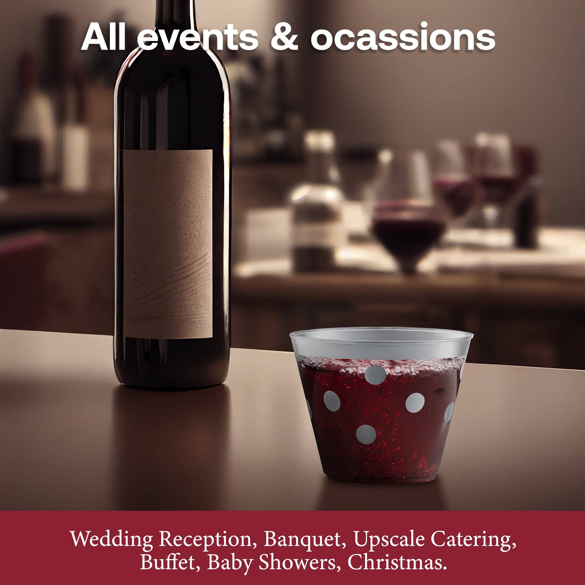 8 oz. Clear w/ Silver Dots Round Plastic Party Cups