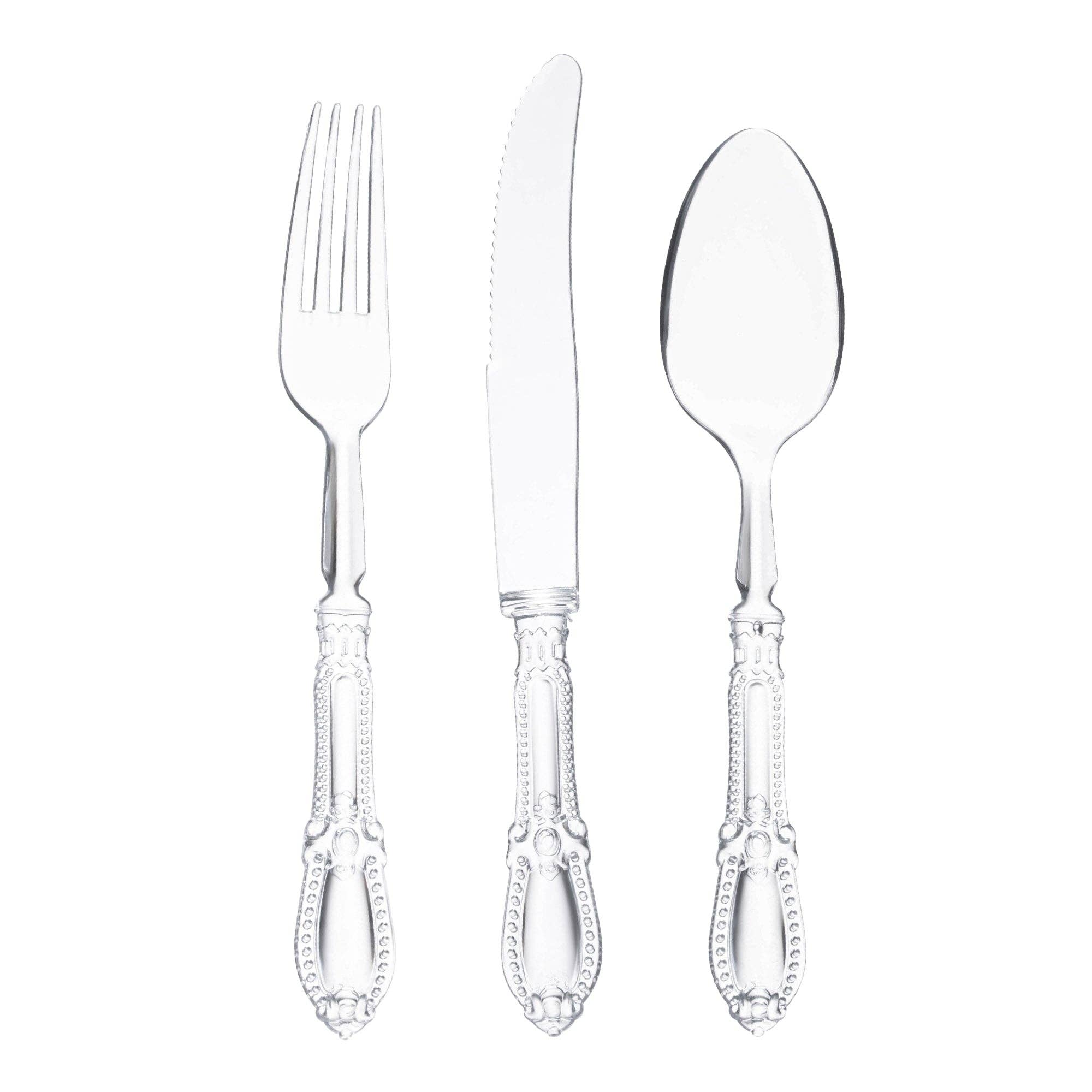 Clear Baroque Disposable Plastic Cutlery Set - 20 Guests