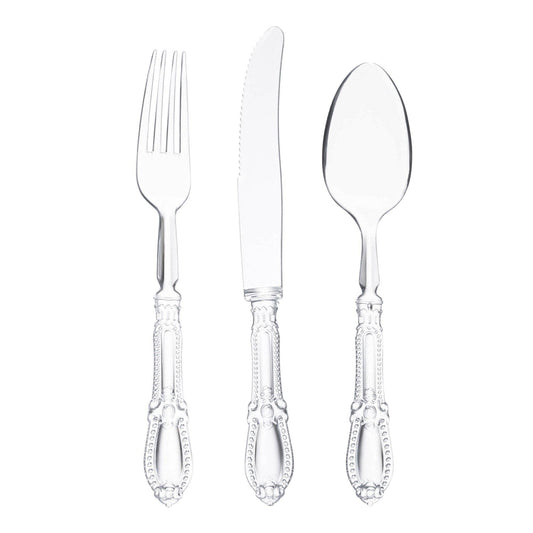 Clear Baroque Disposable Plastic Cutlery Set - 20 Guests