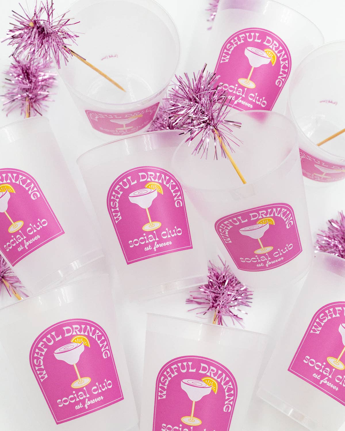 Wishful Drinking Reusable Stackable Cups with Pom Pom Stirs