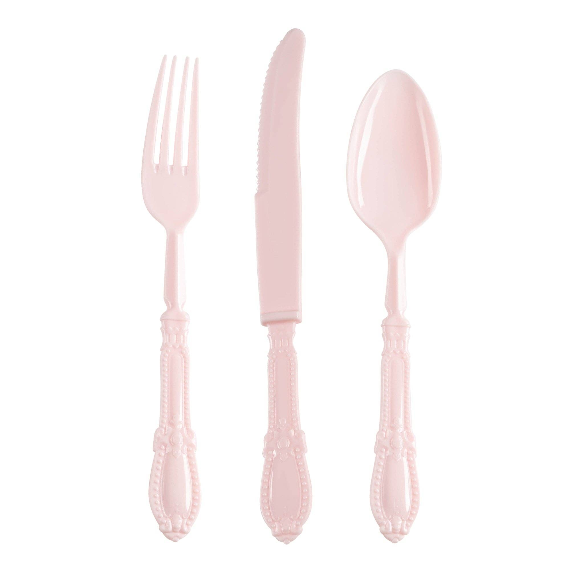 Pink Baroque Disposable Plastic Cutlery Set - 20 Guests