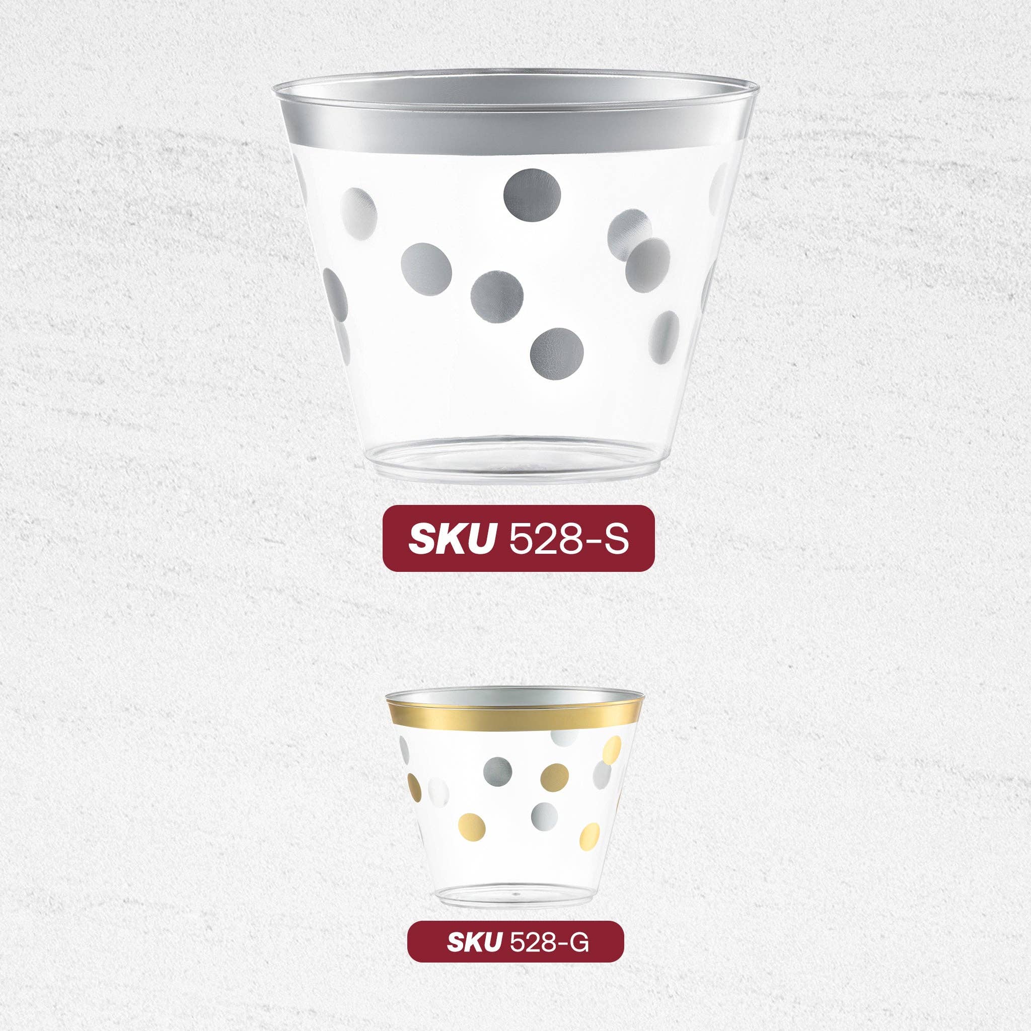 8 oz. Clear w/ Silver Dots Round Plastic Party Cups